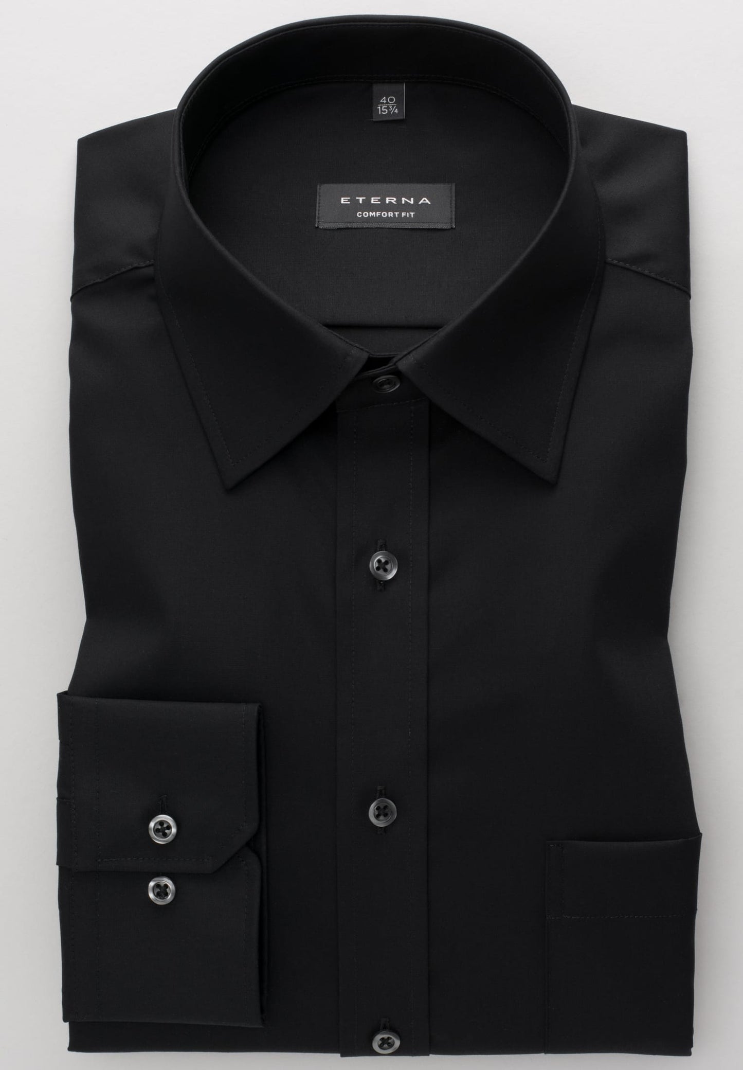 Eterna Langarm Hemd Comfort Fit Popeline (Schwarz)