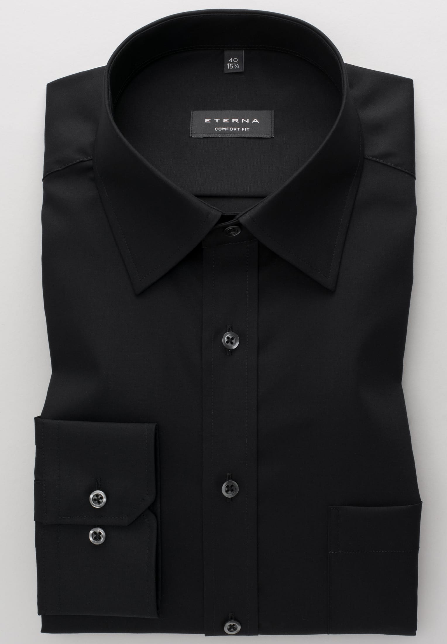 Eterna Langarm Hemd Comfort Fit Popeline (Schwarz)