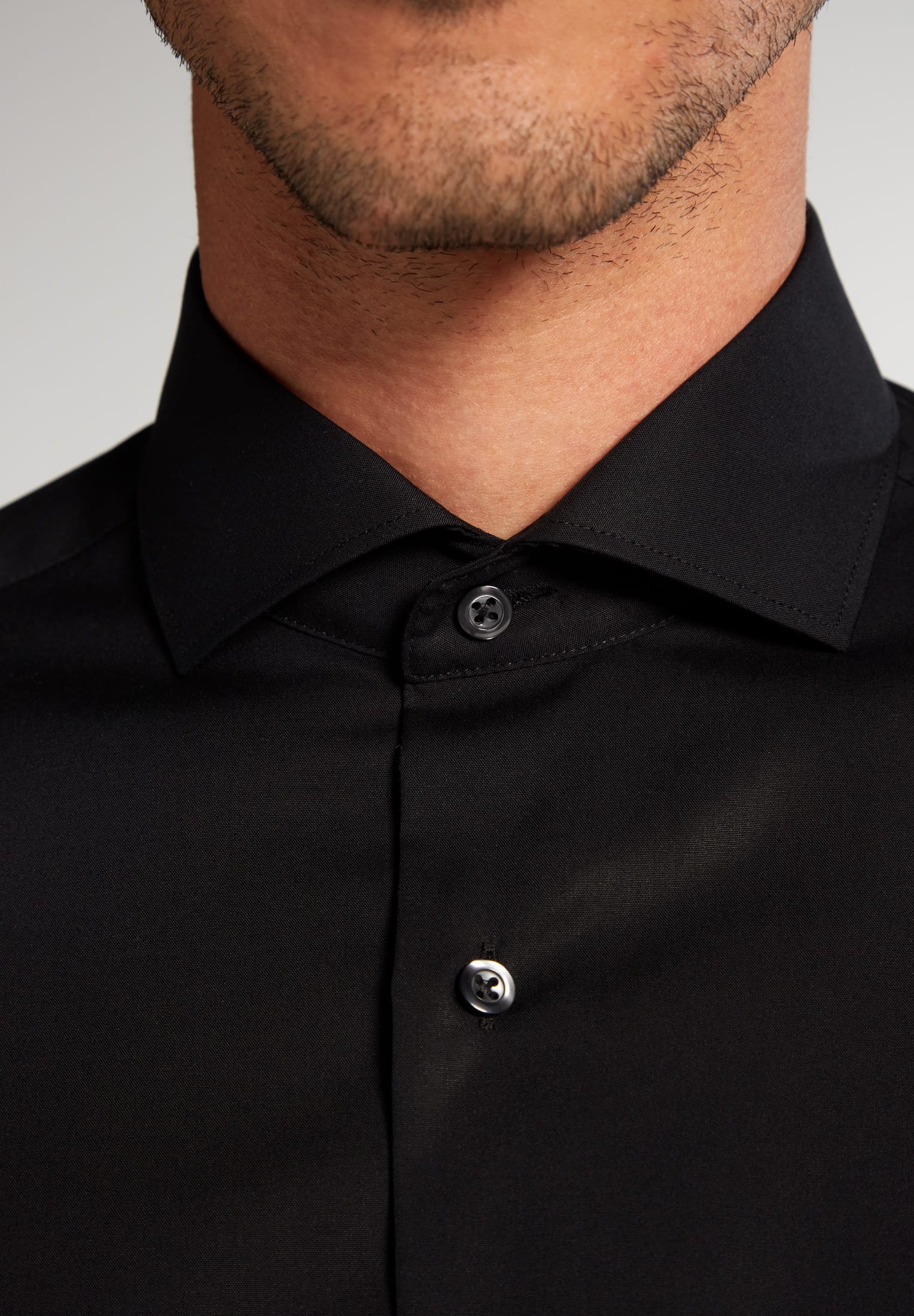 Eterna Langarm Hemd Slim Fit Popeline (Schwarz)
