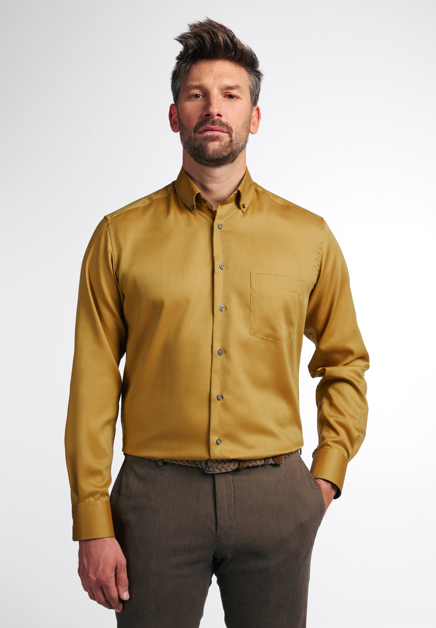 Eterna Langarm Hemd Modern Fit Oxford (Gelb)