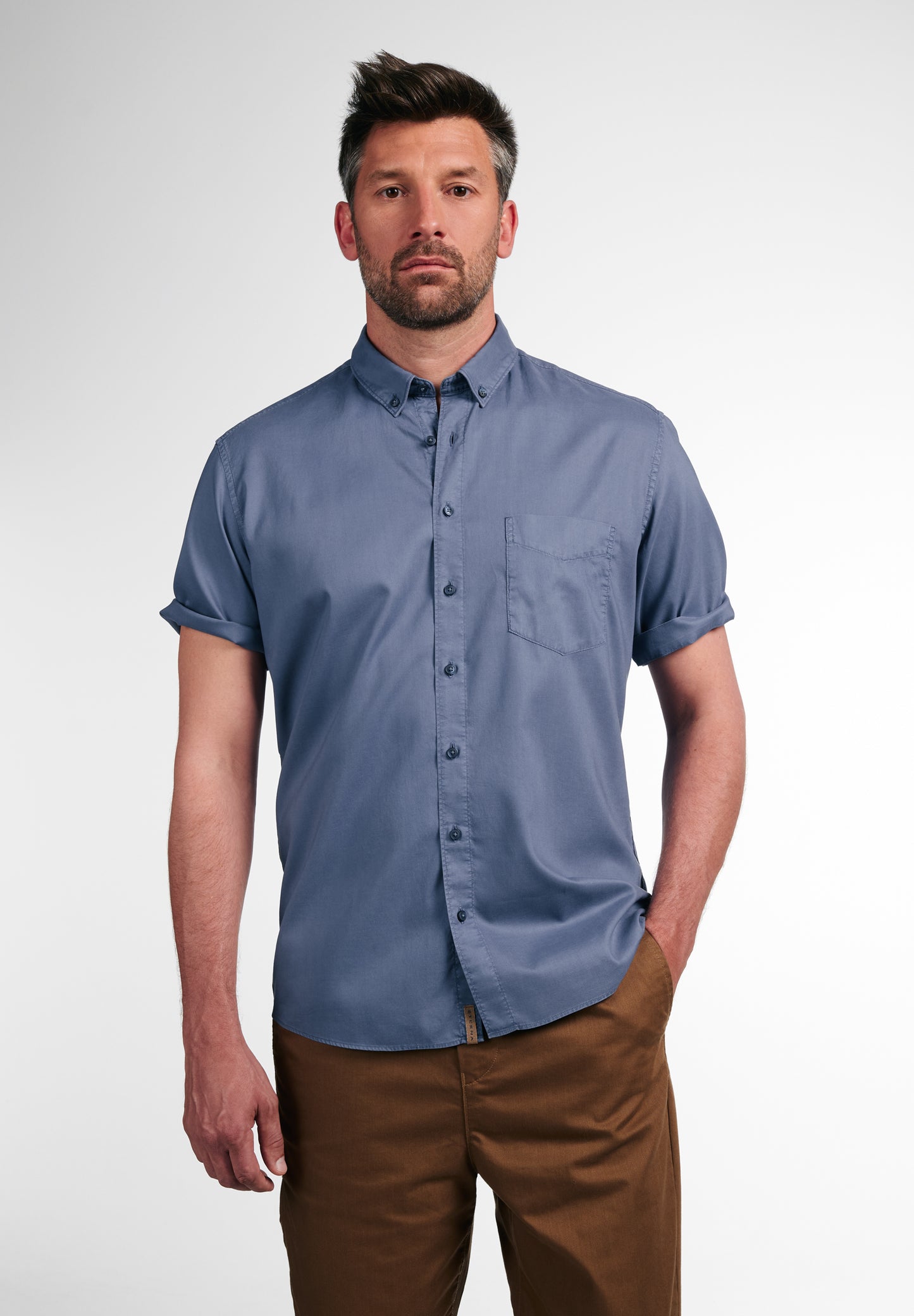 Eterna Kurzarm Hemd Regular Fit Upcycling Shirt (Dunkelblau)