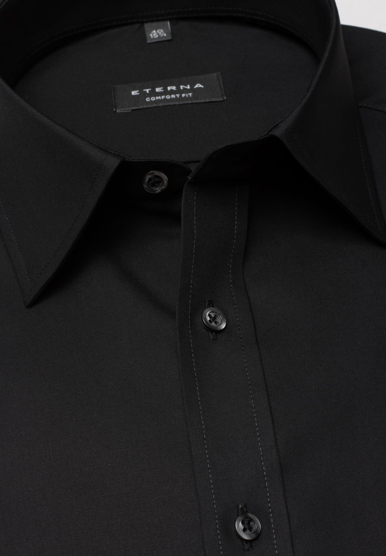 Eterna Langarm Hemd Comfort Fit Popeline (Schwarz)
