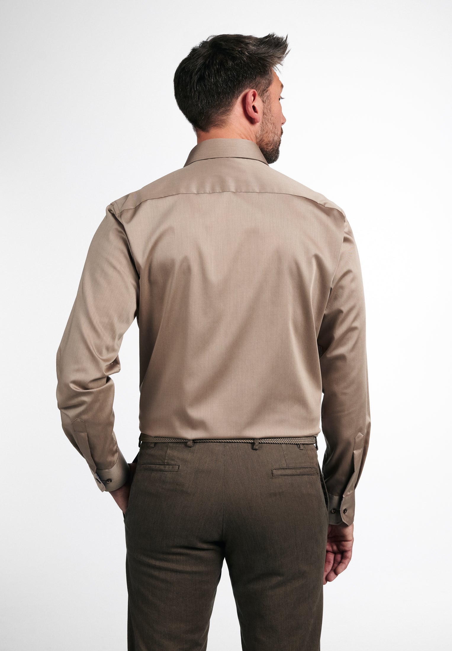 Eterna Langarm Hemd Modern Fit Twill (Beige-braun)