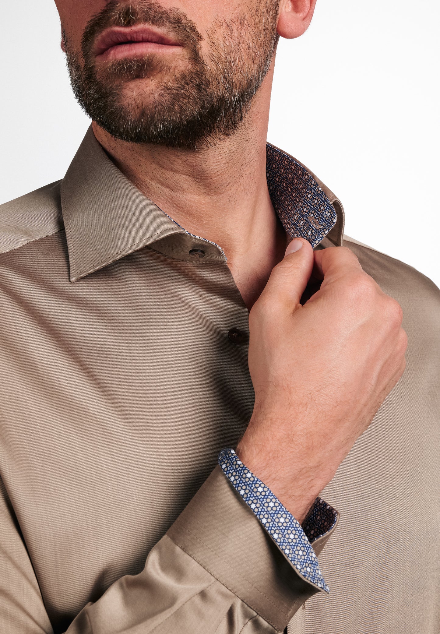 Eterna Langarm Hemd Modern Fit Twill (Beige-braun)