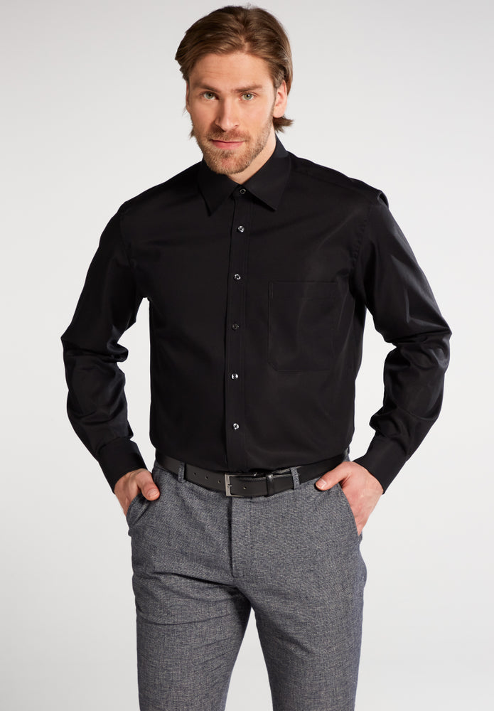 ETERNA unifarbenes Popeline-Hemd COMFORT FIT (Schwarz)