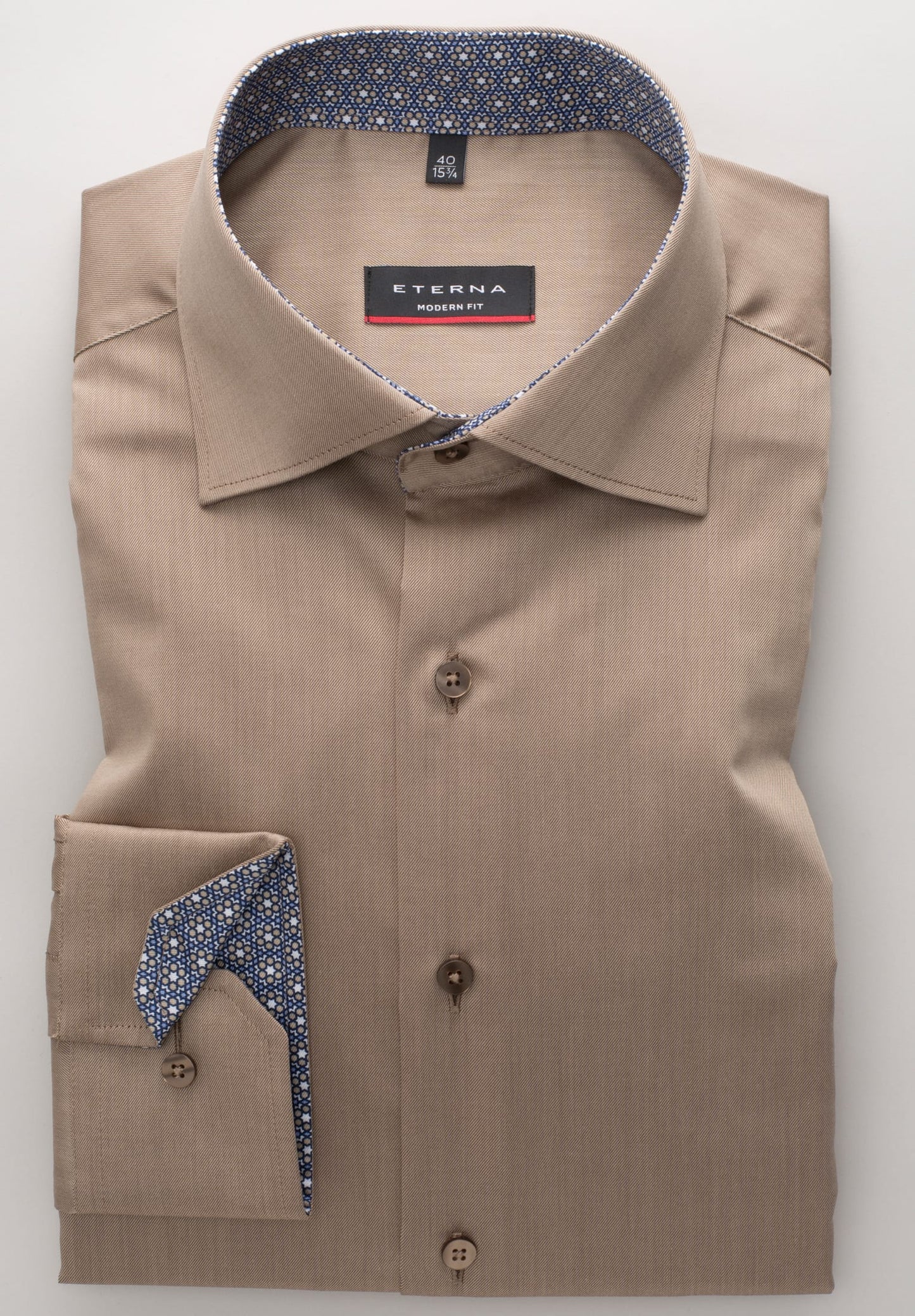 Eterna Langarm Hemd Modern Fit Twill (Beige-braun)