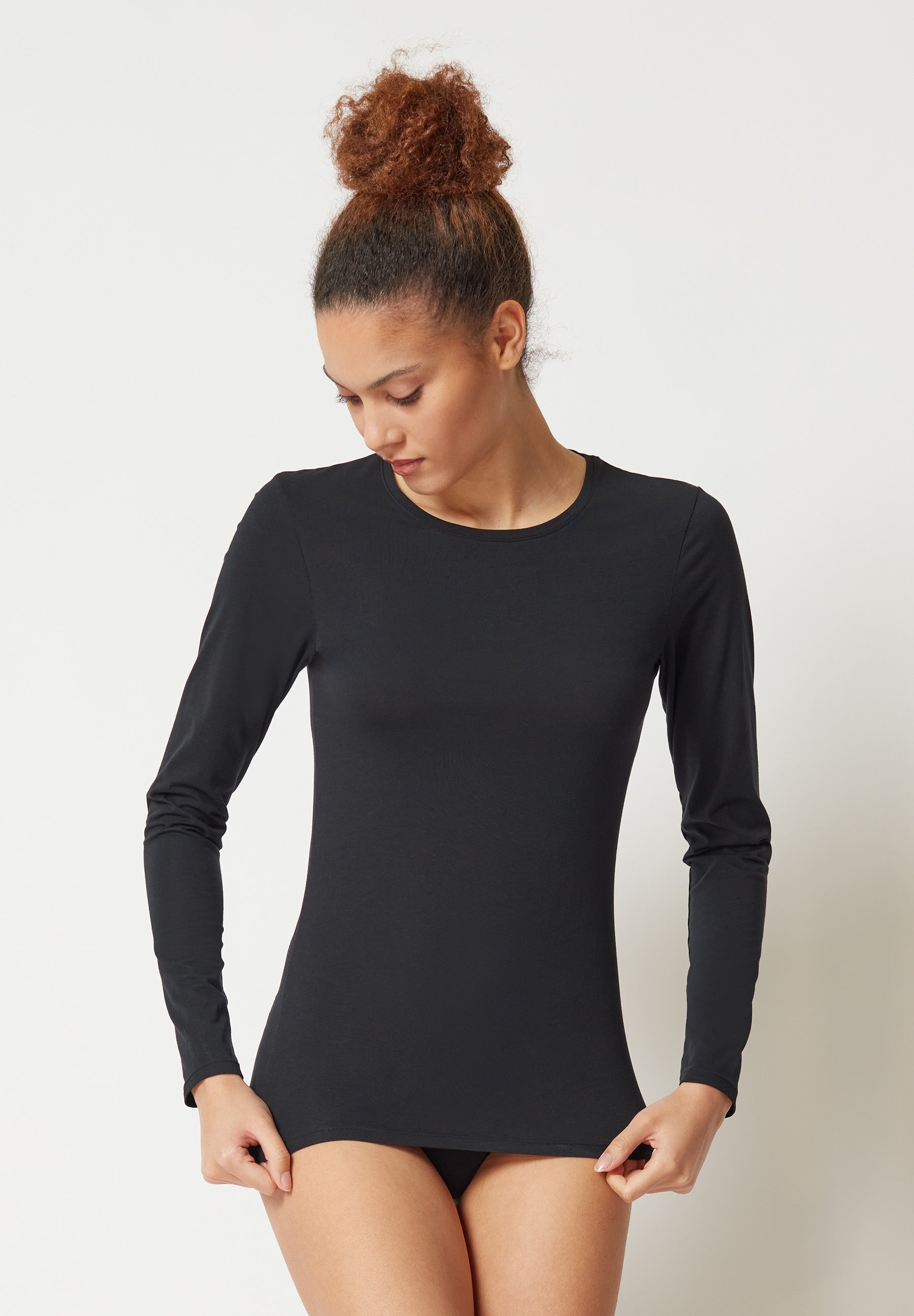 Skiny Damen Shirt langarm Cotton Essentials (Black)