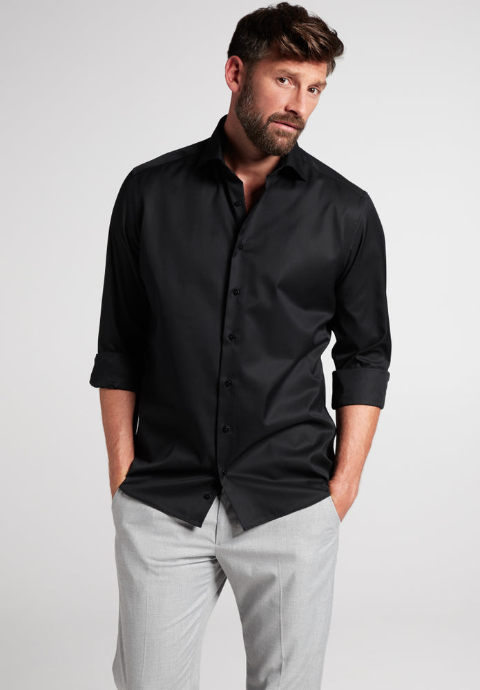 Eterna Langarm Hemd Modern Fit Cover Shirt Twill (Schwarz)