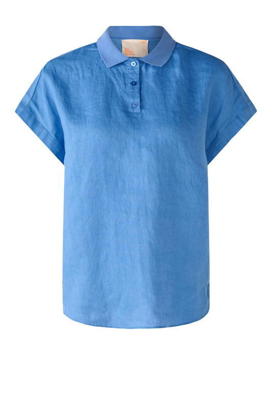 Leinenbluse mit Jersey Patch (Blue)