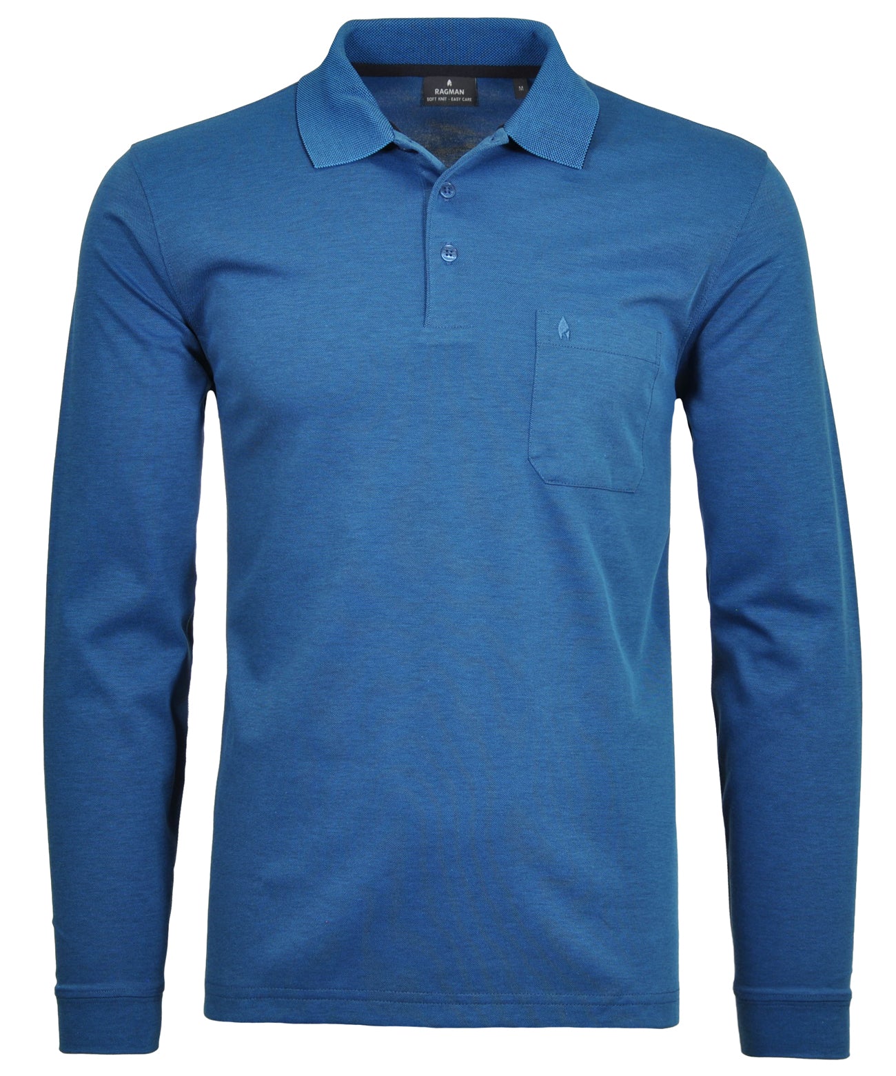 RAGMAN Softknit-Polo langarm (Blau)