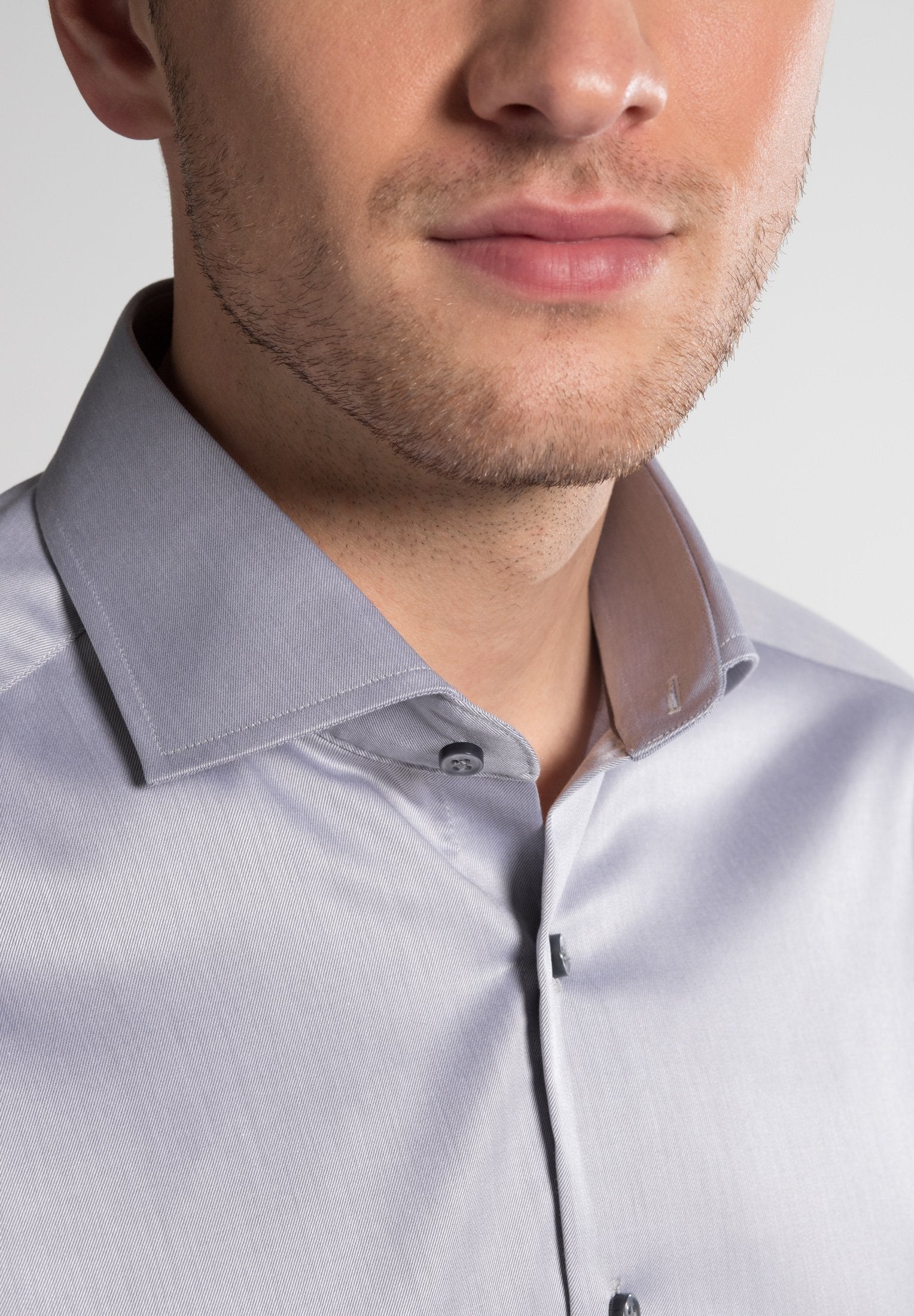 Eterna Langarm Hemd Slim Fit Gentle Shirt Twill (Stahlgrau)
