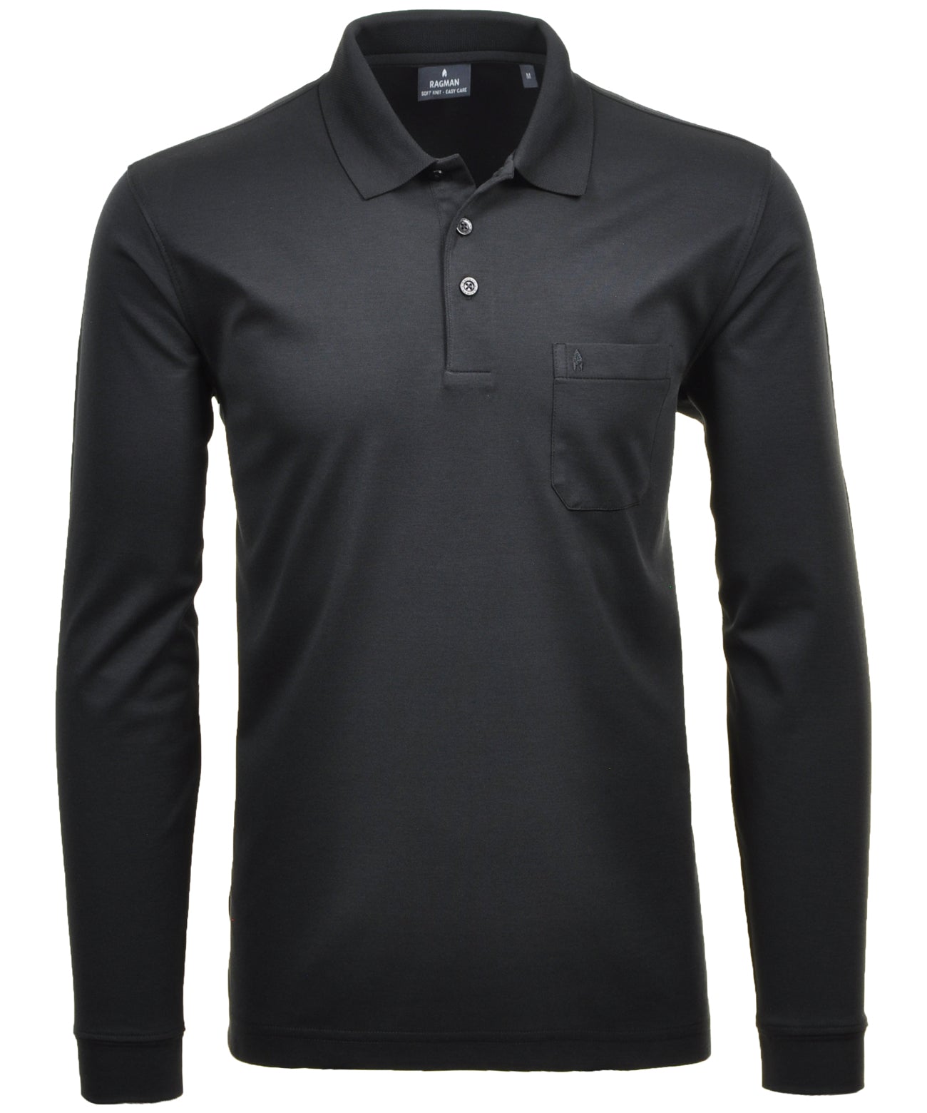 RAGMAN Softknit-Polo langarm (Schwarz)